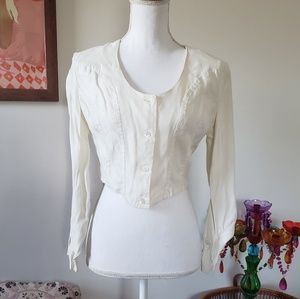 Vintage White Long Sleeve Cropped Blouse